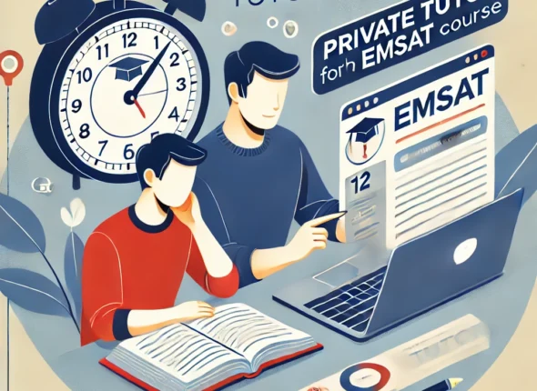 DALL·E 2024-10-10 18.35.44 - An educational-themed image representing a private tutor course for students preparing for the EMSAT exam. The image should feature a student and a tu